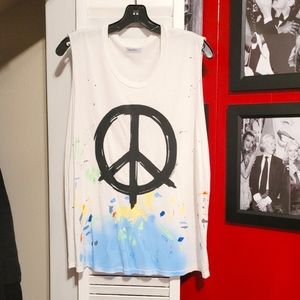 Lauren Moshi Hand Painted Peace Sign Tank Top SZ Large